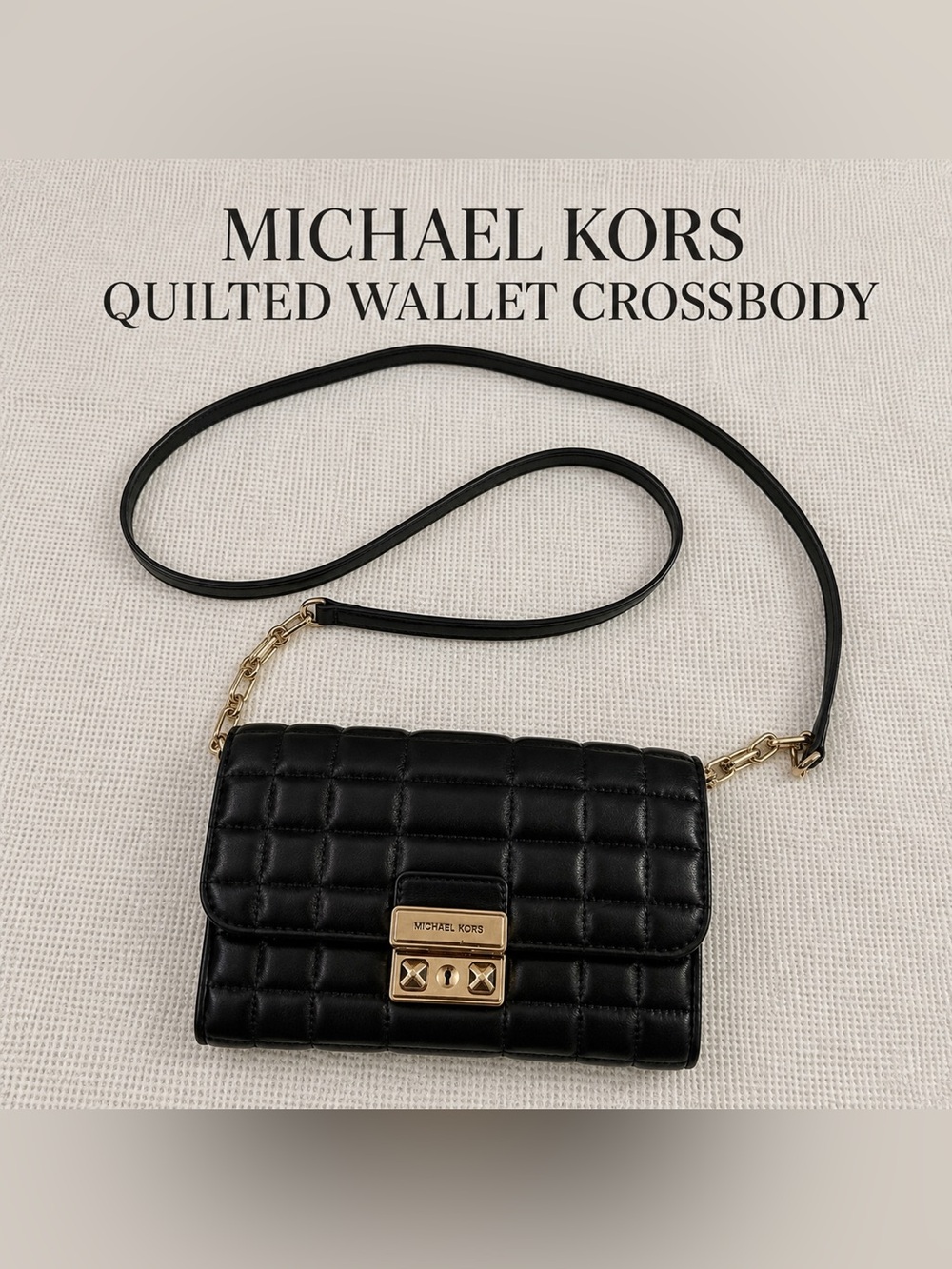 Michael Kors Black Quilted Wallet Crossbody Bag Gold Hardware